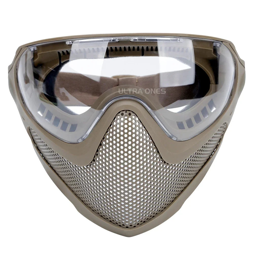 Tactical Full Face Mask Paintball Airsoft Shooting Steel Mesh Protection Hunting Head Wear Breathable with 3 Lens