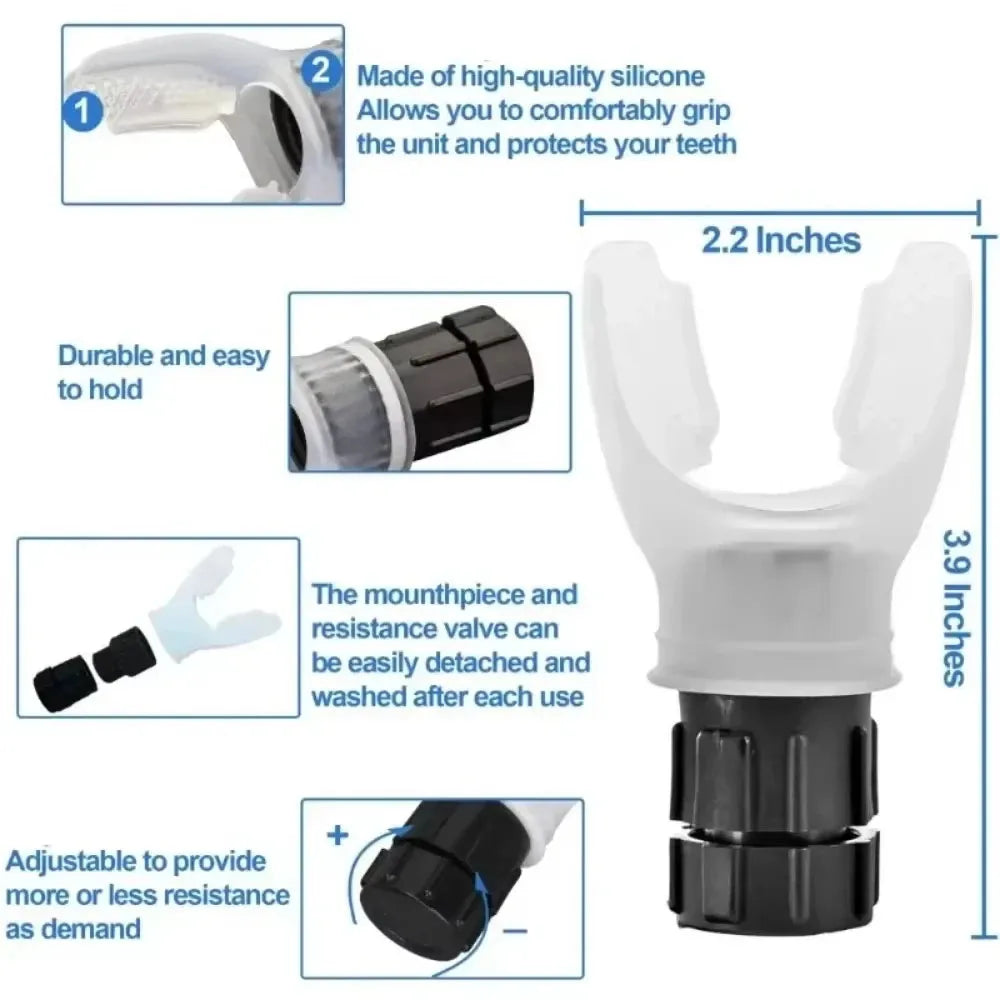 Breathing Exercise For Lungs Portable Breath Fitness Exerciser Device Endurance Workout With Adjustable Resistances.