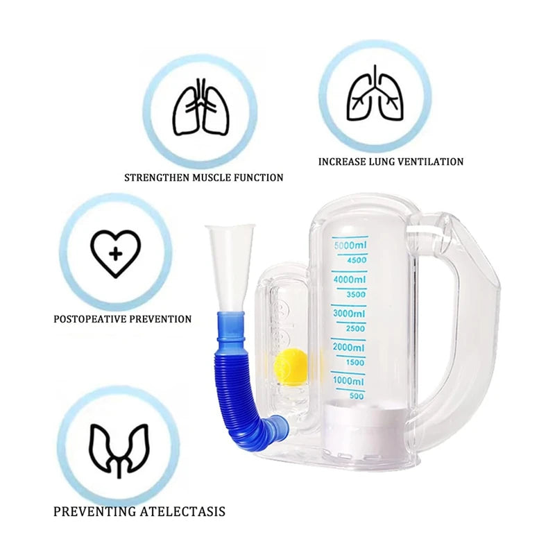 CACI Breathing Exercise Device For Lungs,Deep Breathing Trainer With Flow Rate Indicator,Incentive Spirometer 5000Ml