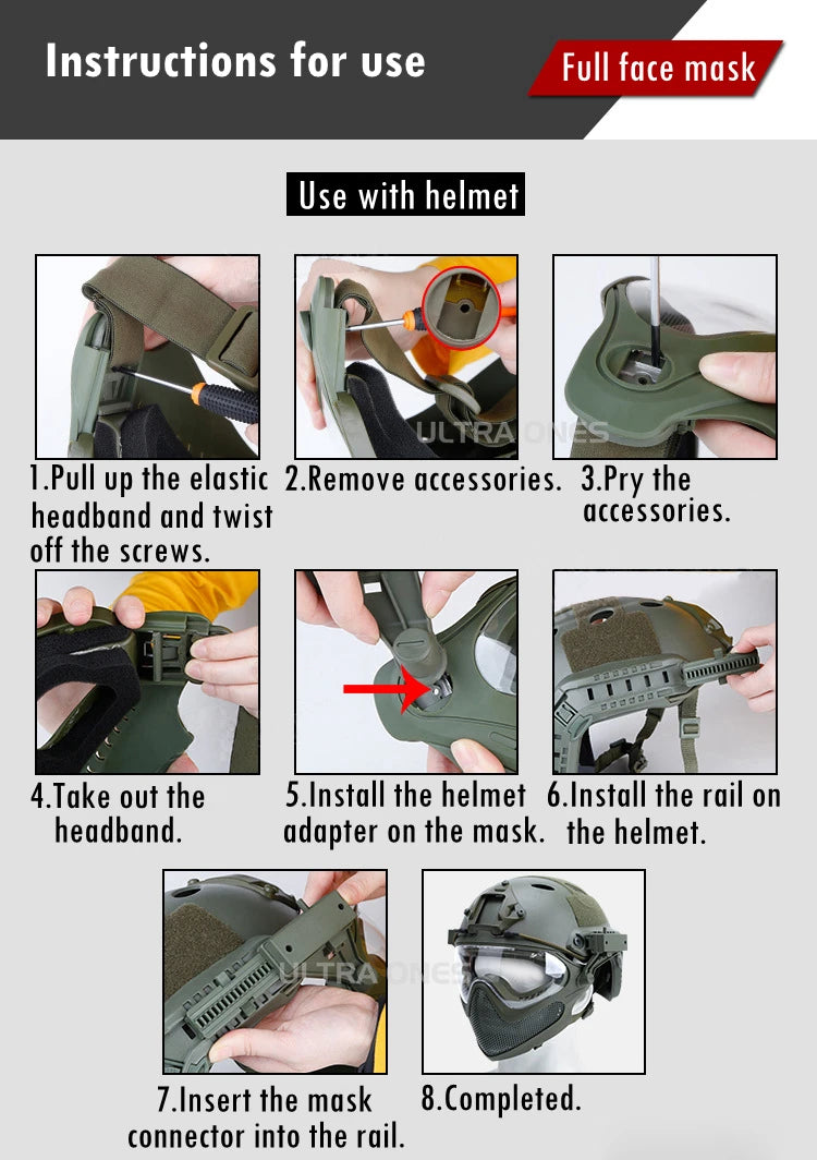 Tactical Full Face Mask Paintball Airsoft Shooting Steel Mesh Protection Hunting Head Wear Breathable with 3 Lens