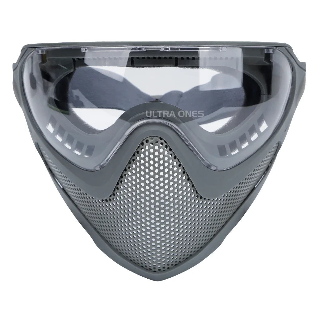 Tactical Full Face Mask Paintball Airsoft Shooting Steel Mesh Protection Hunting Head Wear Breathable with 3 Lens