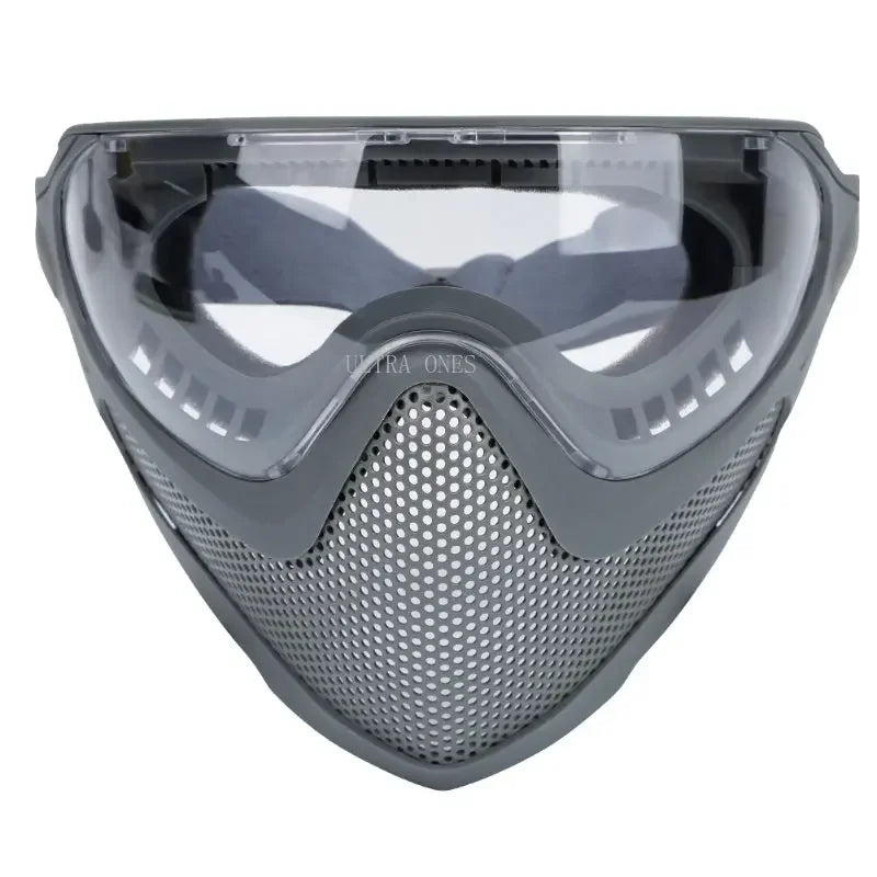 Tactical Full Face Mask Paintball Airsoft Shooting Steel Mesh Protection Hunting Head Wear Breathable with 3 Lens