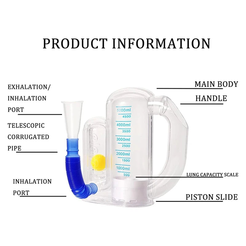 CACI Breathing Exercise Device For Lungs,Deep Breathing Trainer With Flow Rate Indicator,Incentive Spirometer 5000Ml