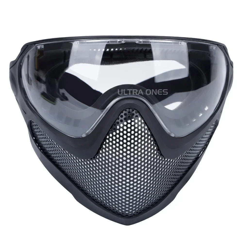 Tactical Full Face Mask Paintball Airsoft Shooting Steel Mesh Protection Hunting Head Wear Breathable with 3 Lens