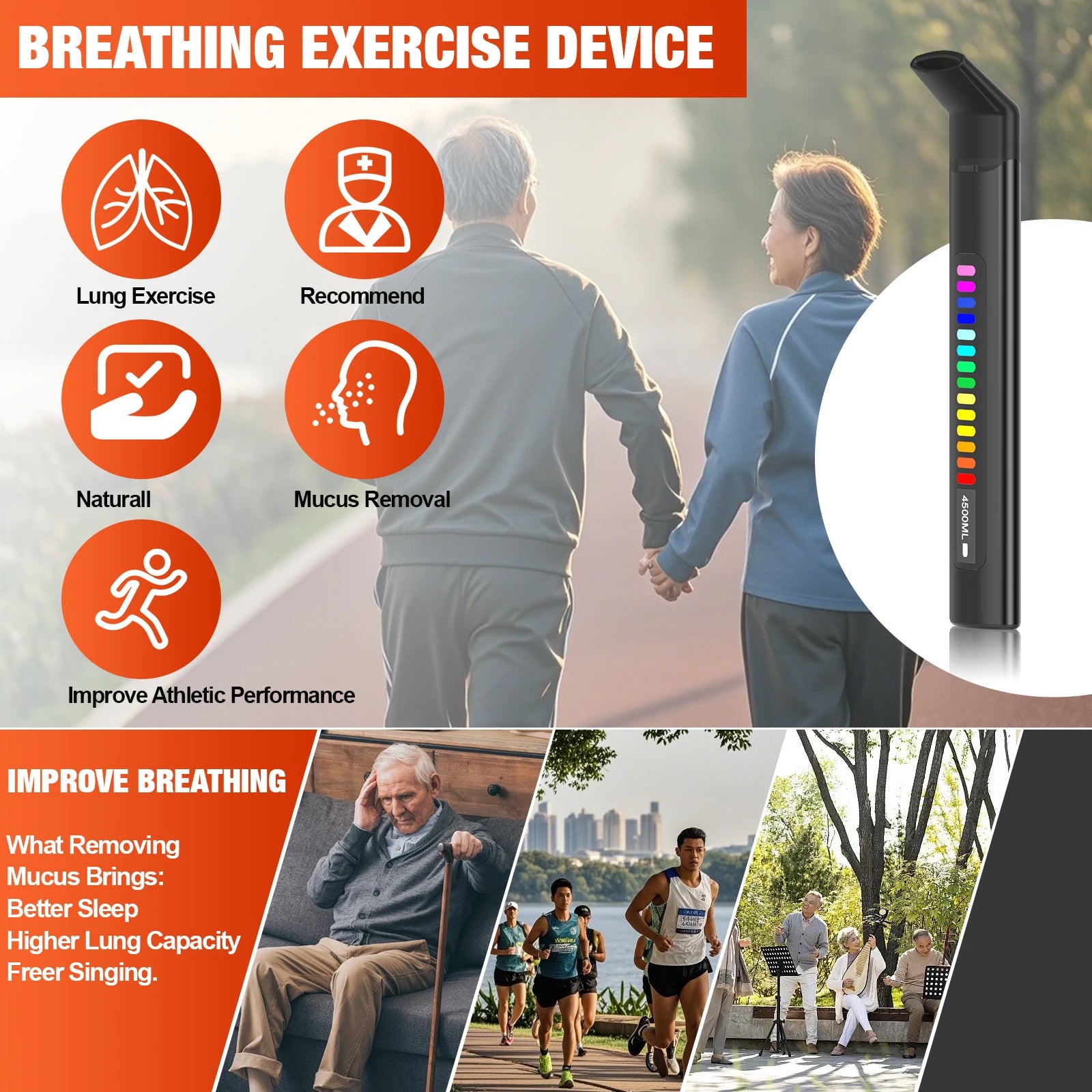 Portable Electronic Breathing Trainer – For Running, Fitness, Yoga & Aerobic Exercise