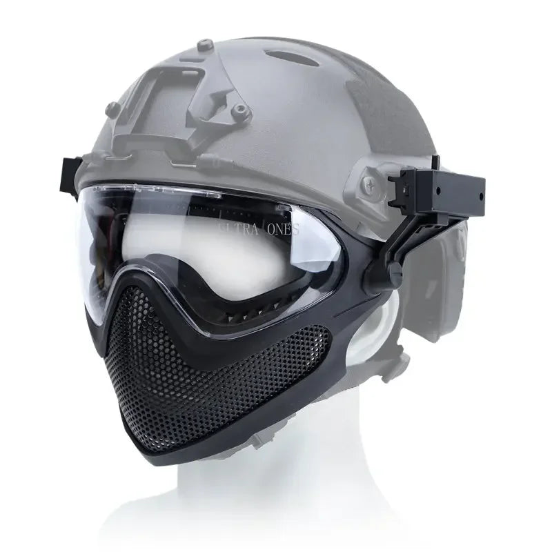 Tactical Full Face Mask Paintball Airsoft Shooting Steel Mesh Protection Hunting Head Wear Breathable with 3 Lens