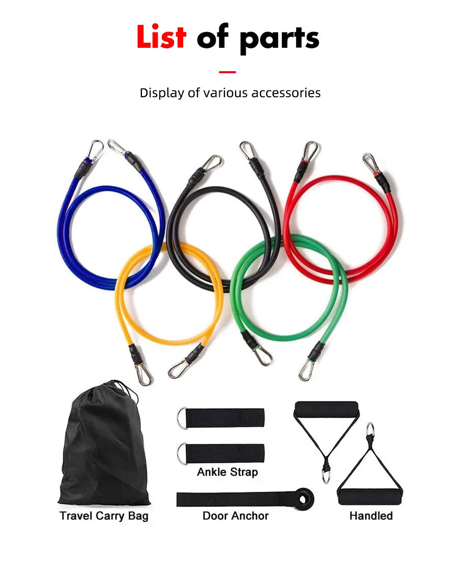 Resistance Bands Set – Elastic Training Bands with Door Anchor, Handles & Ankle Straps
