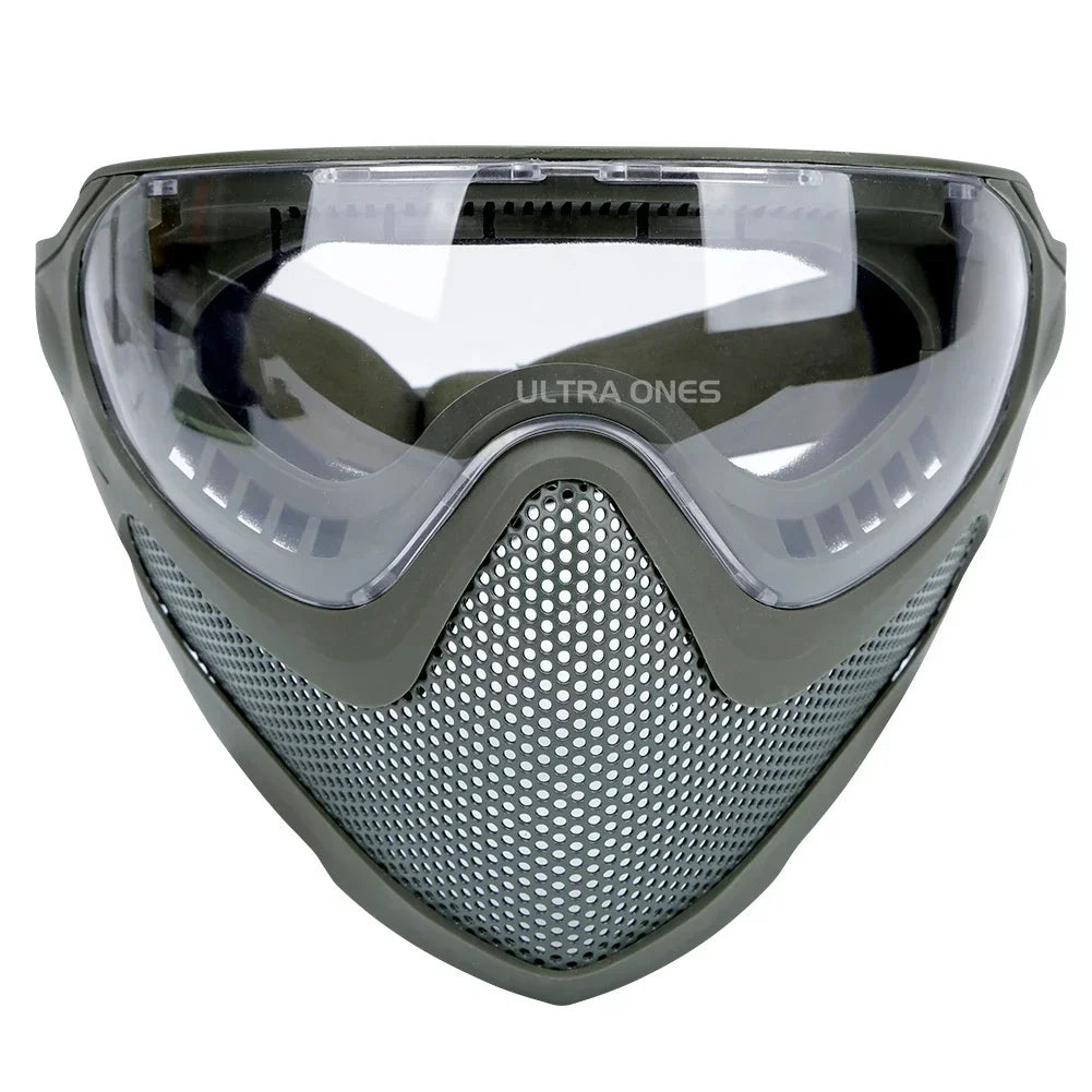 Tactical Full Face Mask Paintball Airsoft Shooting Steel Mesh Protection Hunting Head Wear Breathable with 3 Lens