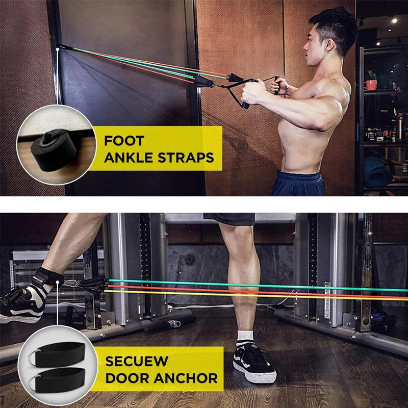 Resistance Bands Set – Elastic Training Bands with Door Anchor, Handles & Ankle Straps